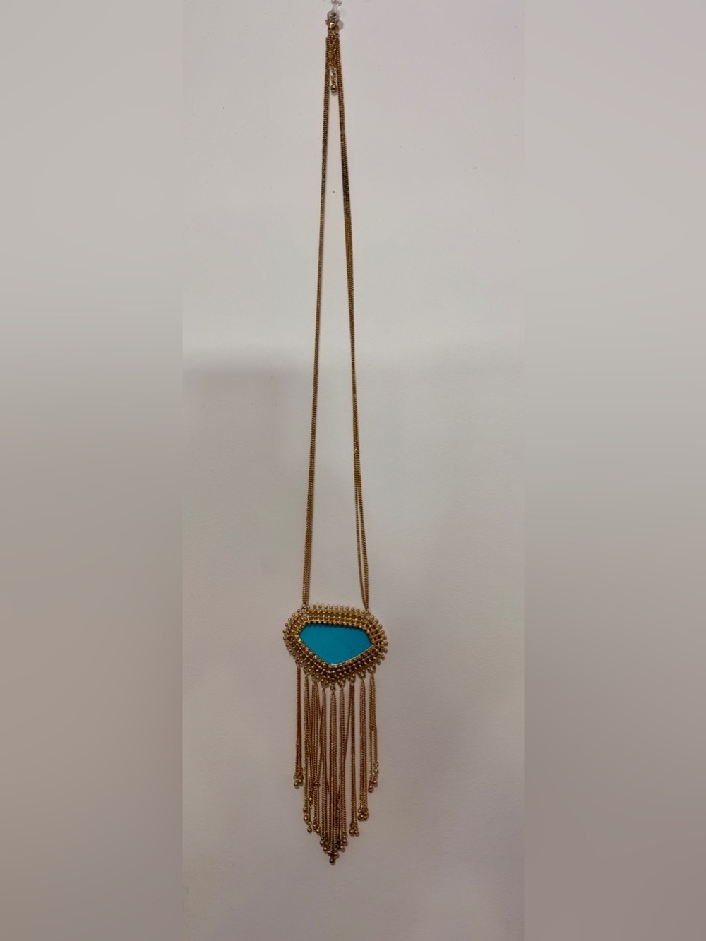 Kendra Scott unique Gold Necklace with Turquoise Pendant and Fringe